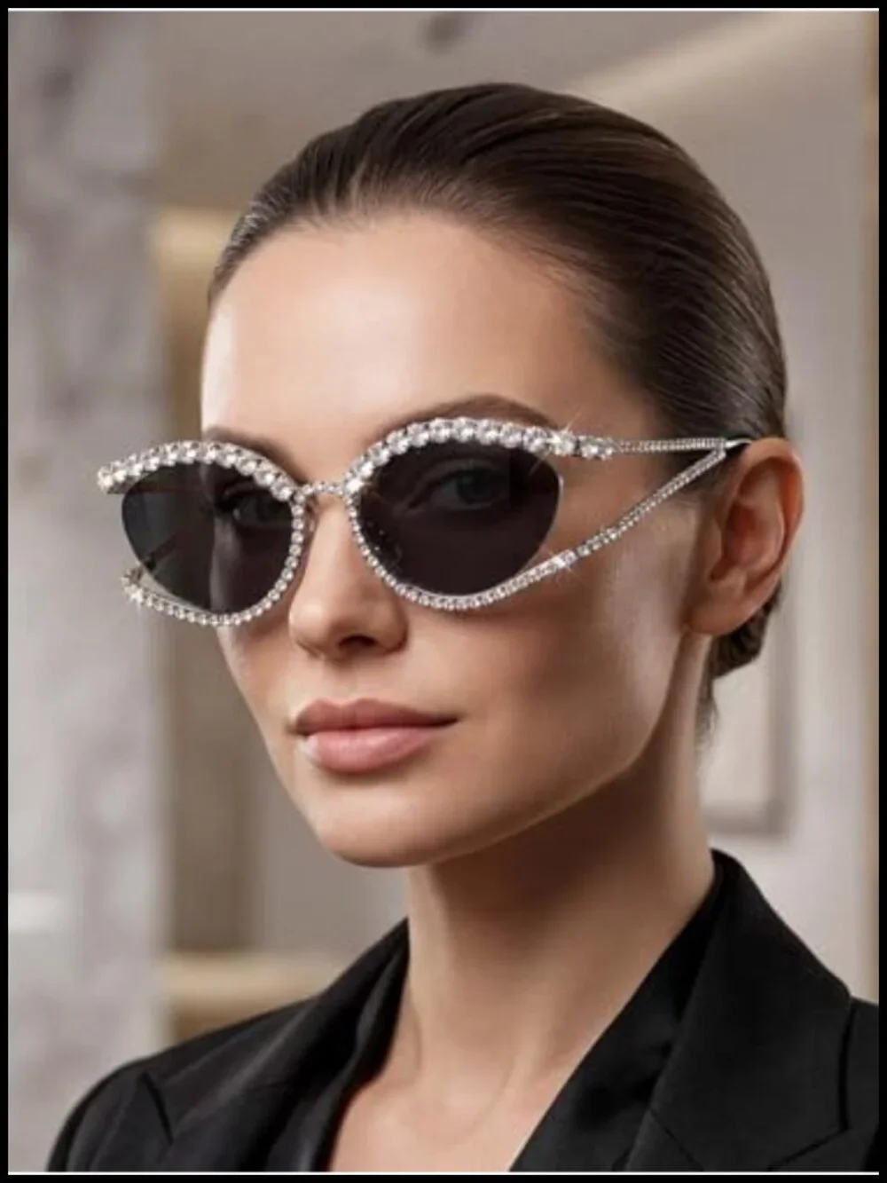 Rhinestone Cateye Sunglasses for Women Bling Crystal Cat Eye Shades